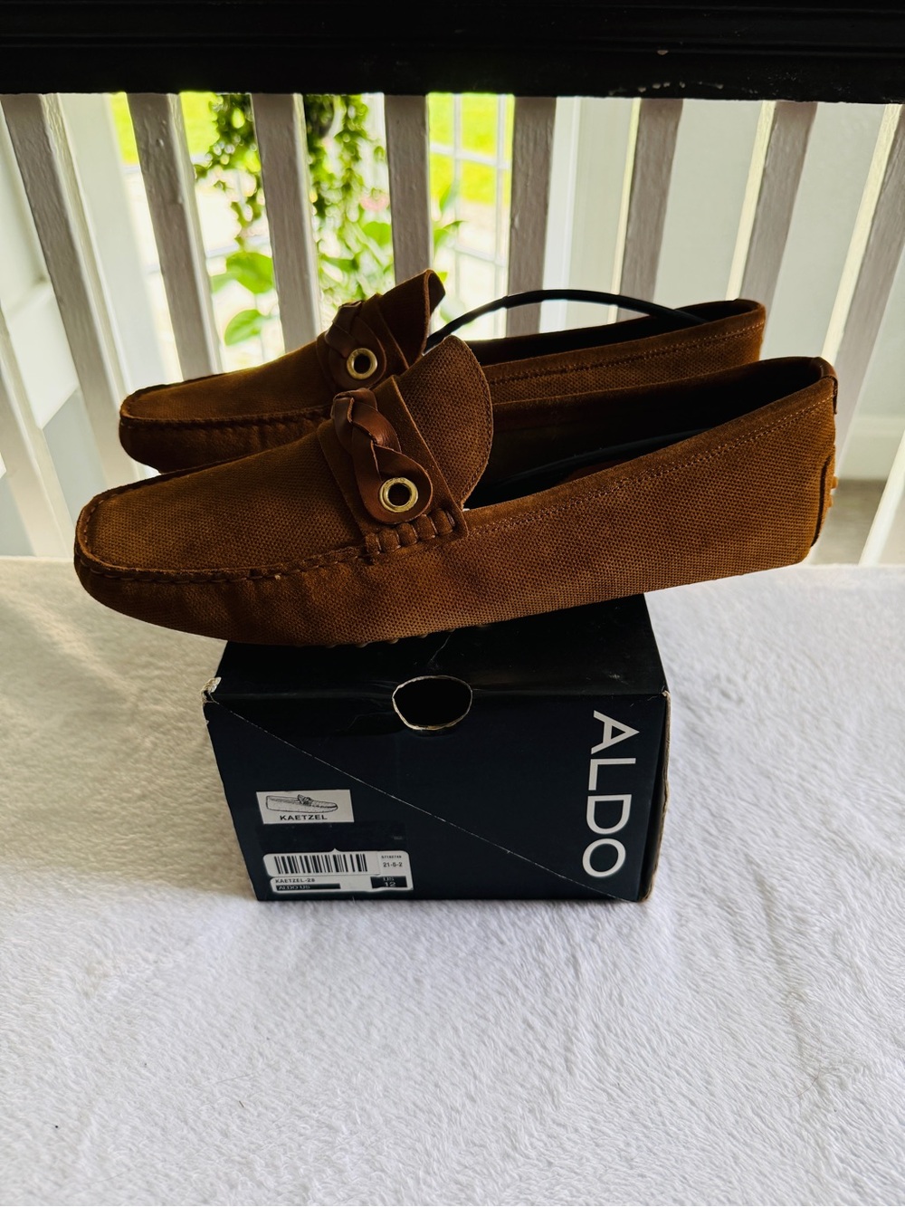 Aldo Men's Tan Canvas Slip-On Loafers with Knot Detail